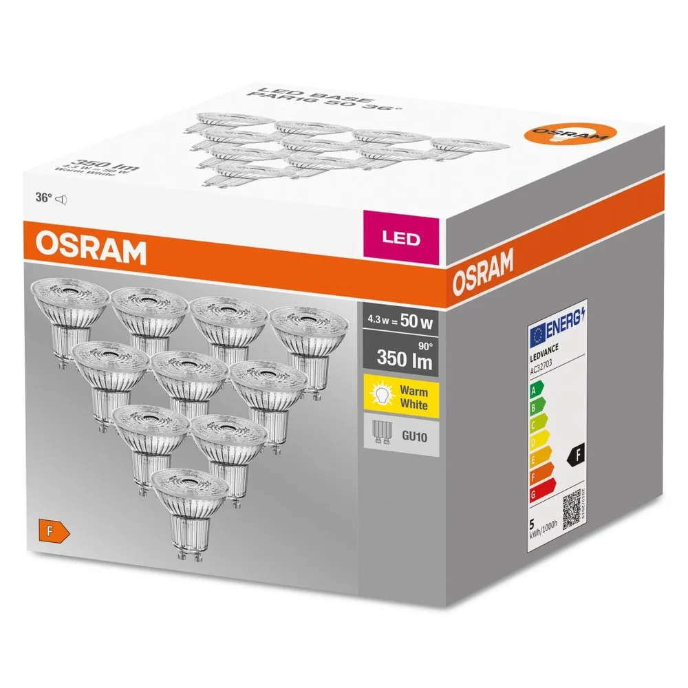 Żarówka LED GU10 4,3W BASE 10 szt., barwa ciepła - Image 3