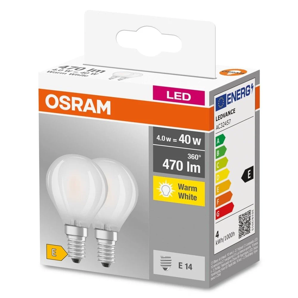 Żarówka LED E14 4W BASE 2 szt. kulka, matowa, barwa ciepła - Image 3