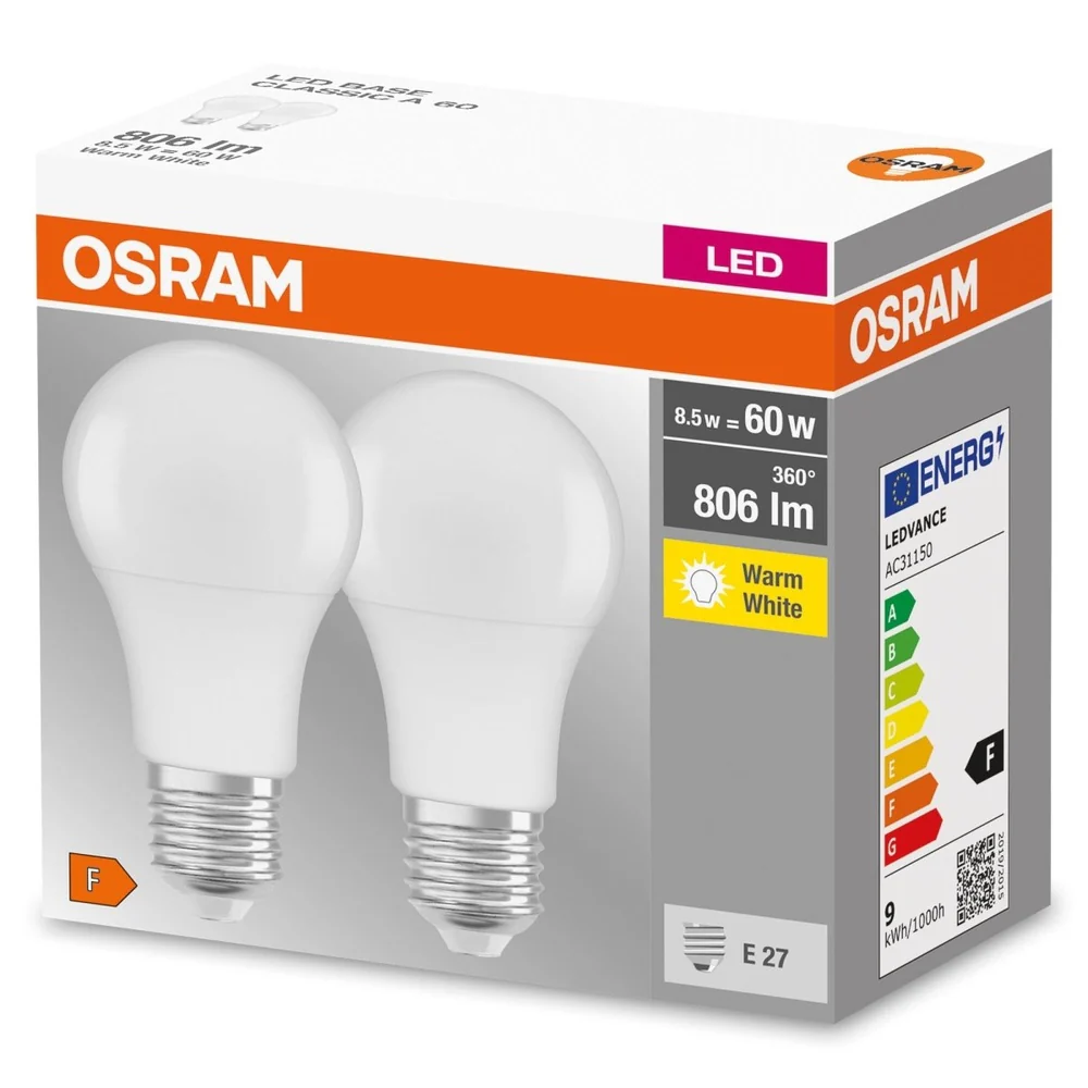 Żarówka LED E27 8,5W BASE CLASSIC 2 szt., matowa, barwa ciepła - Image 3