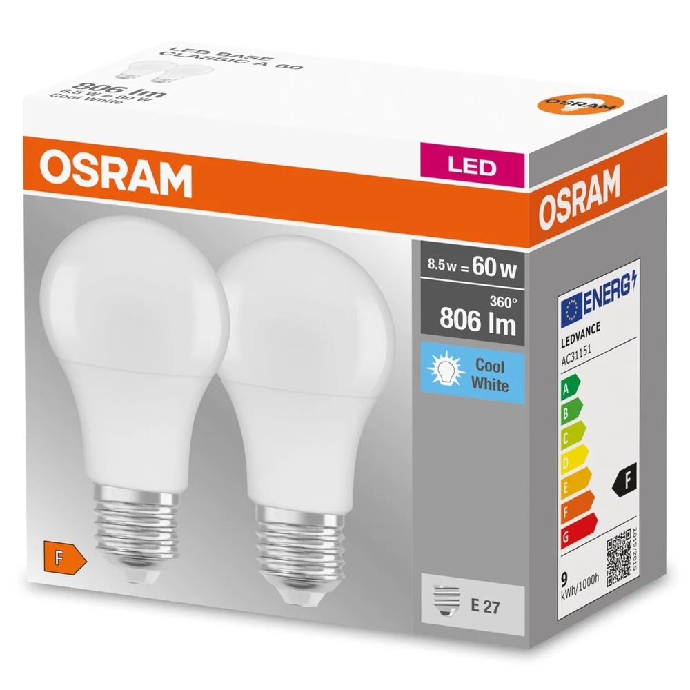 Żarówka LED E27 8,5W BASE CLASSIC 2 szt., matowa, barwa zimna - Image 3