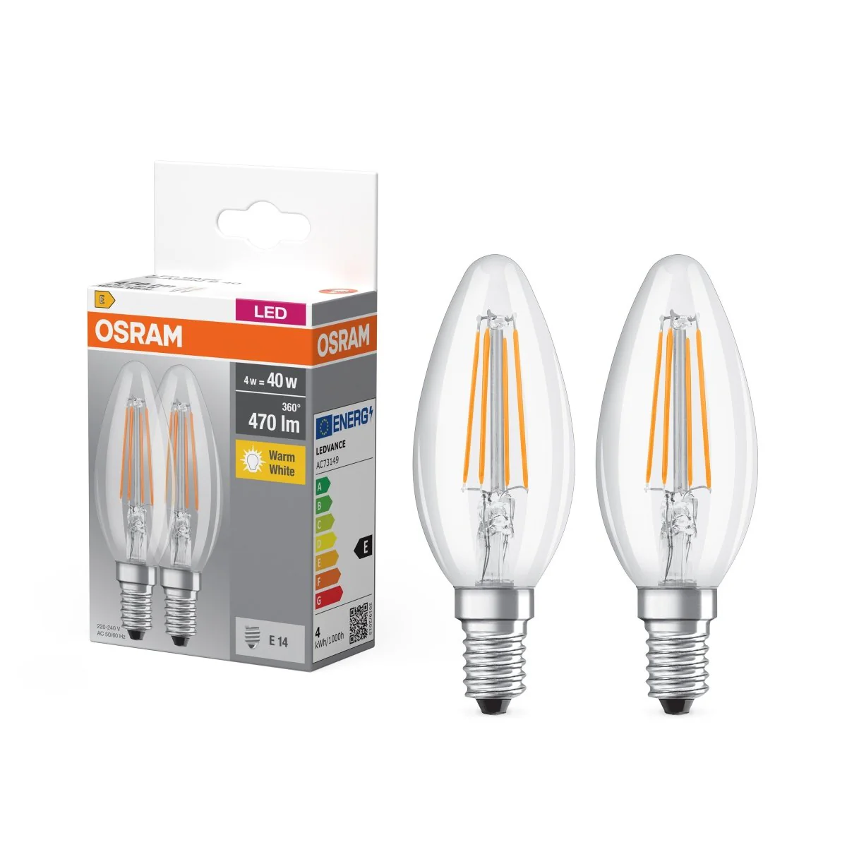 Żarówka LED E14 4W BASE 2 szt. filament, barwa ciepła - Image 4
