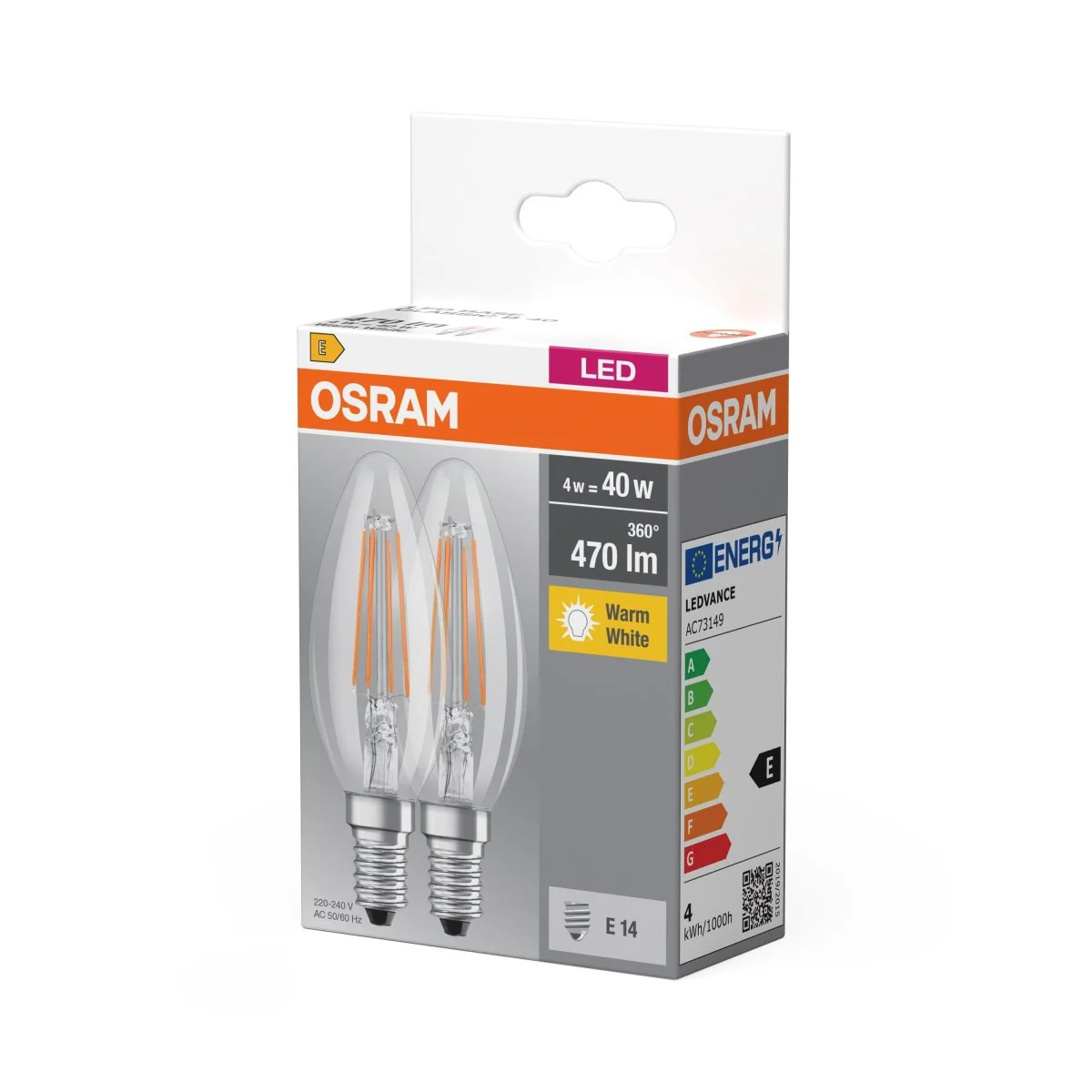 Żarówka LED E14 4W BASE 2 szt. filament, barwa ciepła - Image 5