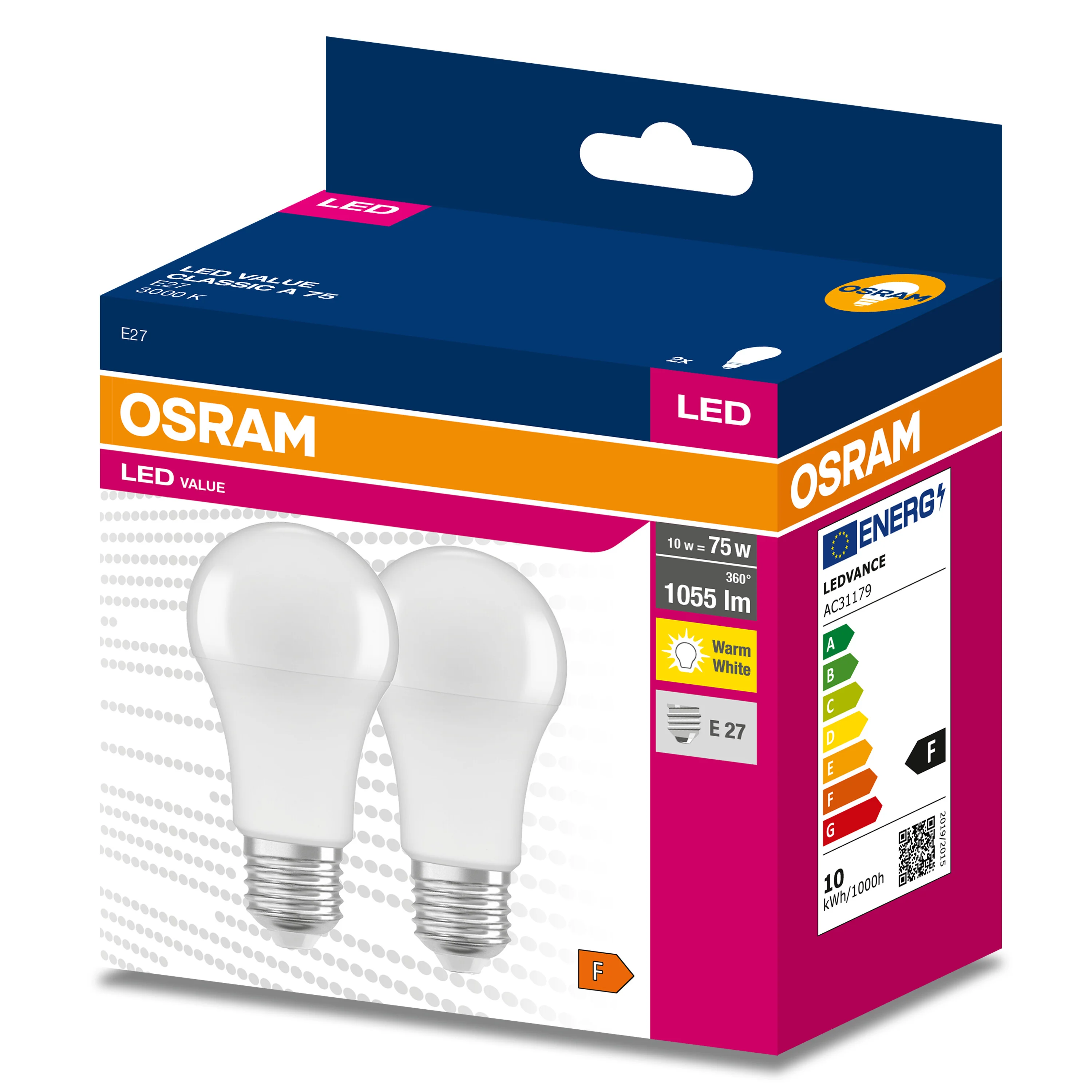 2x Żarówka LED A60 E27 10W = 75W 1055lm 3000K Ciepła 200° VALUE CLASSIC - Image 5