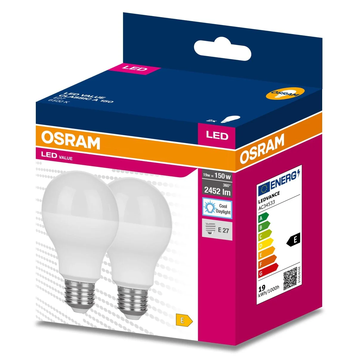 2x Żarówka LED A68 E27 19W = 150W 2542lm 6500K Zimna 200° VALUE CLASSIC Osram - Image 2