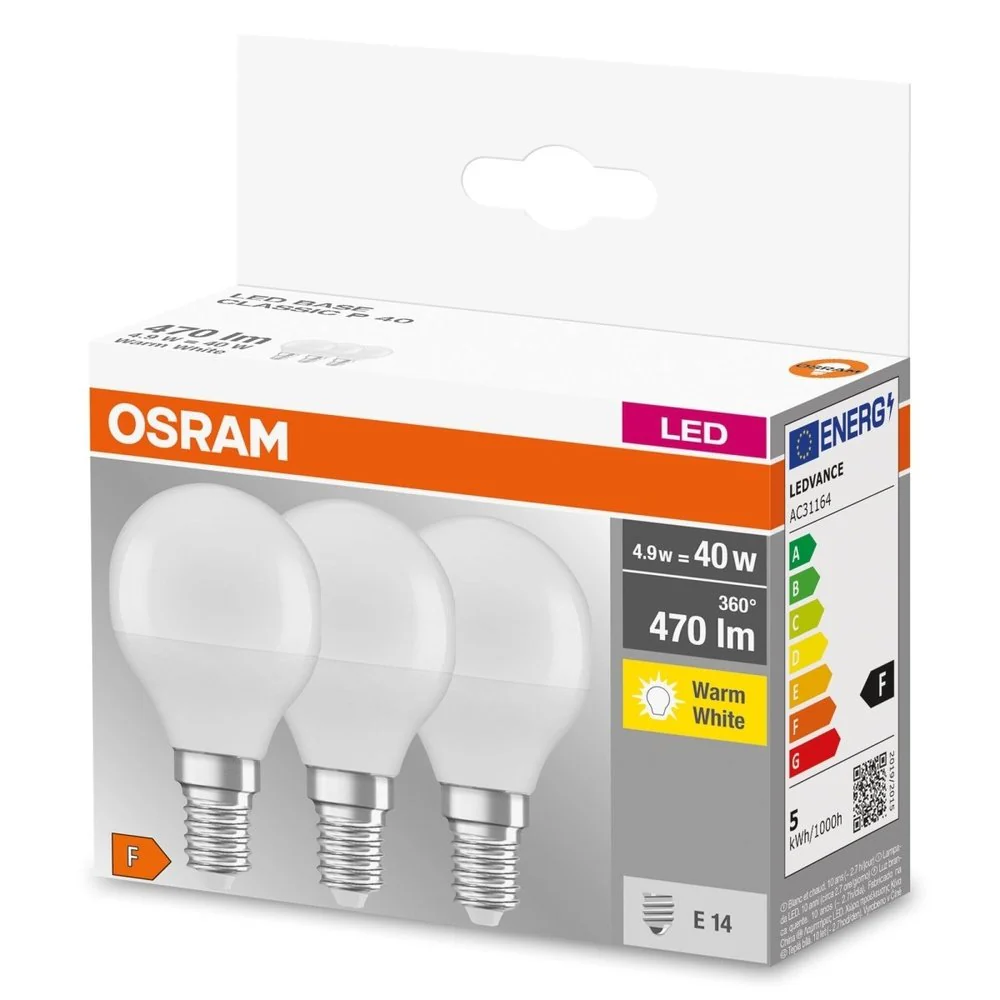 Żarówka LED E14 4,9W BASE 3 szt., matowa, barwa ciepła - Image 3