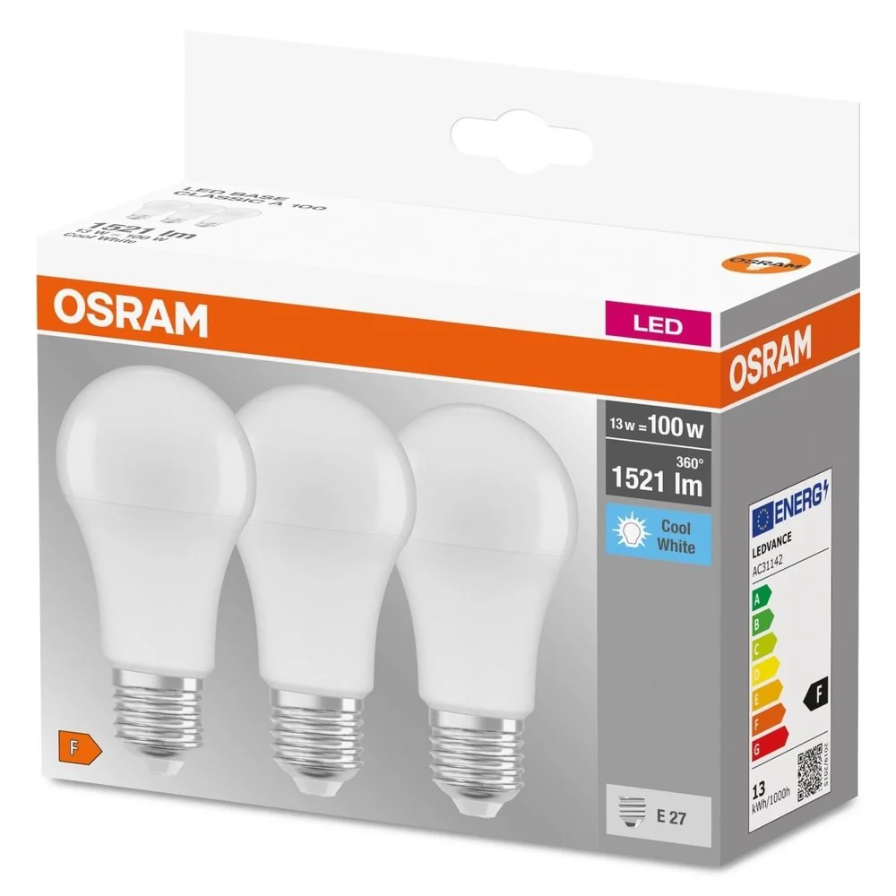 Żarówka LED E27 6,5W BASE 3 szt., matowa, barwa zimna - Image 3