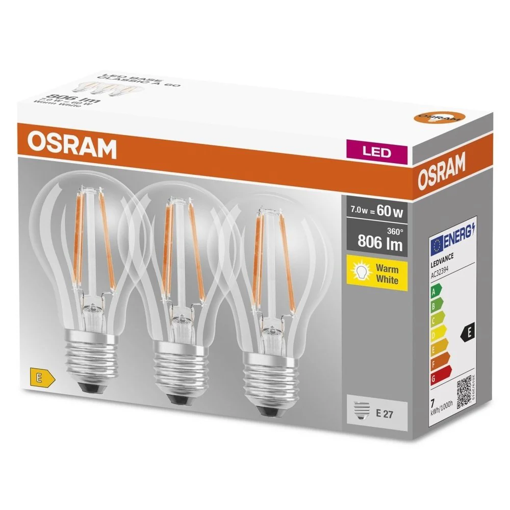 Żarówka LED E27 6,5W BASE zestaw 3 szt., retrofit, barwa ciepła - Image 3