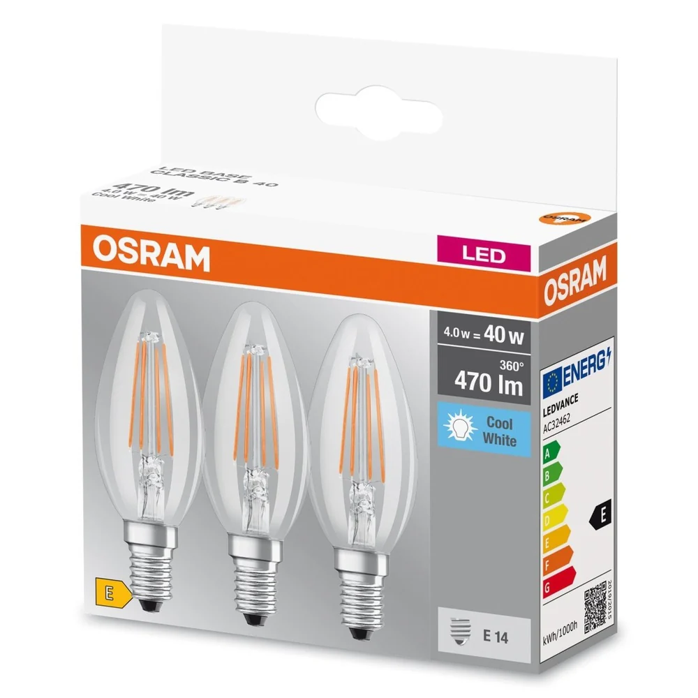 Żarówka LED E14 4W BASE 3 szt., świeczka, filament, barwa zimna - Image 3