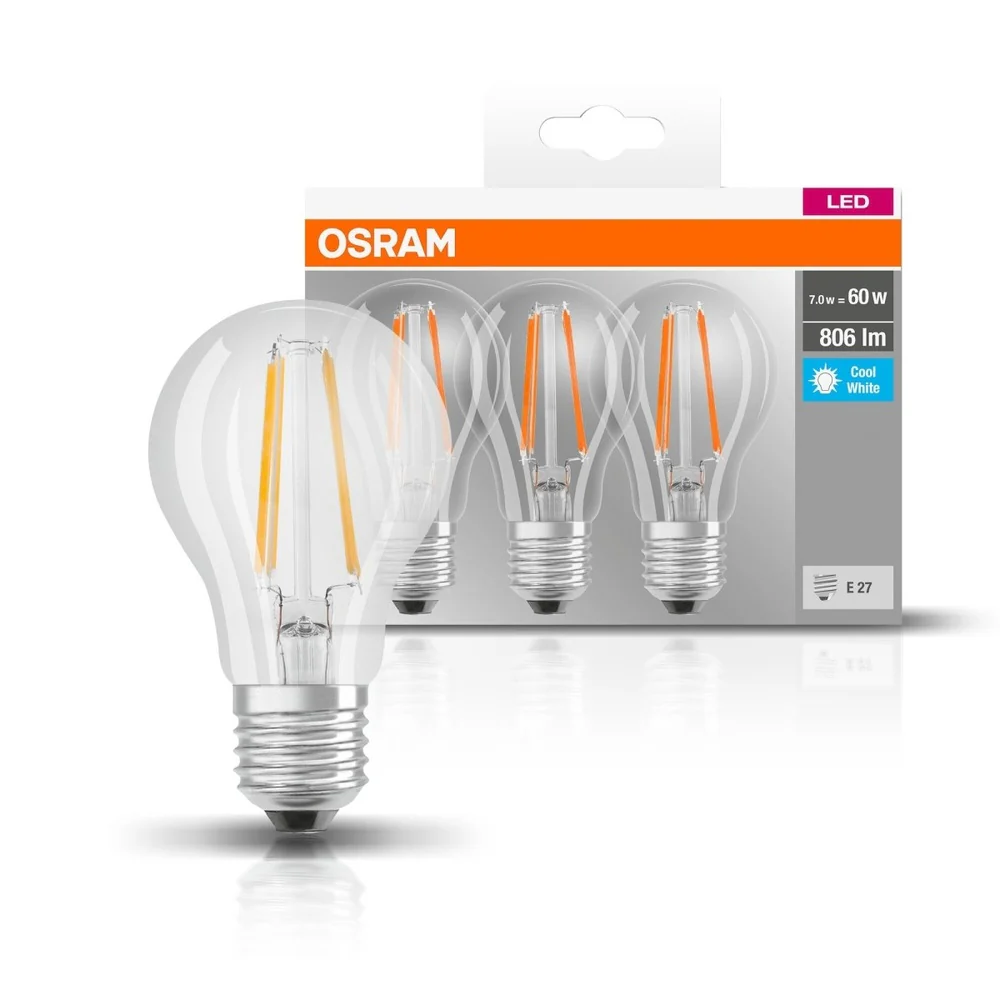 Żarówka LED E27 6,5W BASE 3 szt., filament, barwa zimna - Image 4
