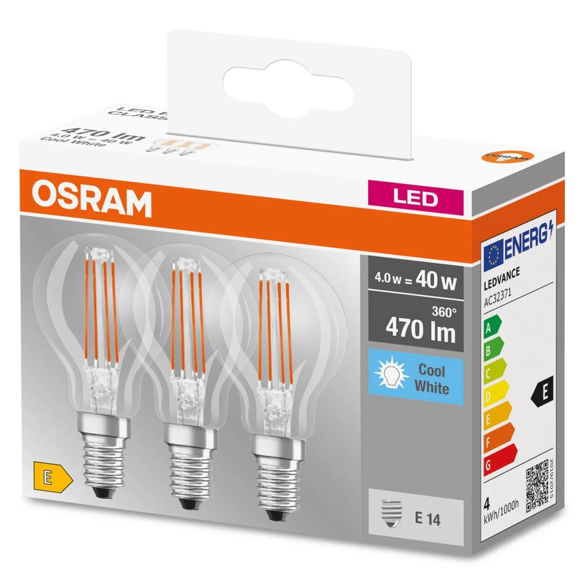 Żarówka LED E14 4W BASE 3 szt., kulka, filament, barwa zimna - Image 3