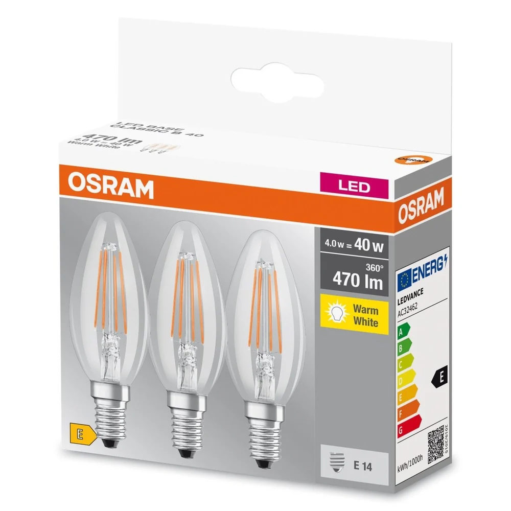 Żarówka LED E14 4W BASE 3 szt., filament, barwa ciepła - Image 3