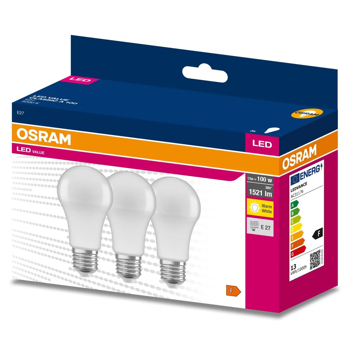 3x Żarówka LED A60 E27 13W = 100W 1521lm 3000K Ciepła 200° VALUE CLASSIC - Image 2