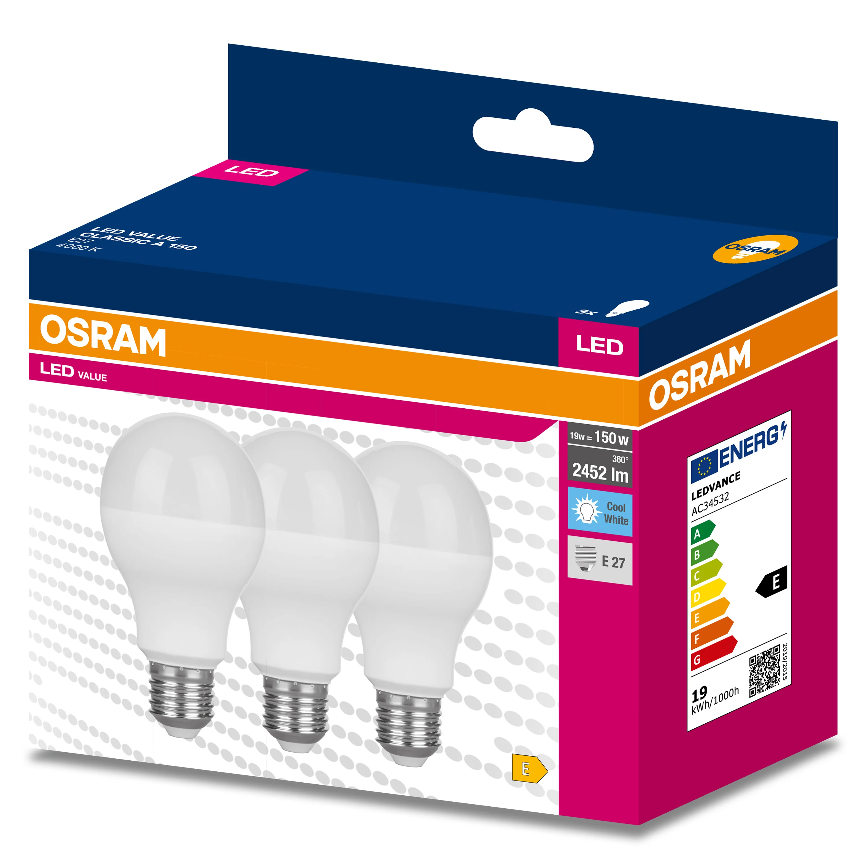3x Żarówka LED A68 E27 19W = 150W 2542lm 4000K Neutralna 200° VALUE CLASSIC - Image 5