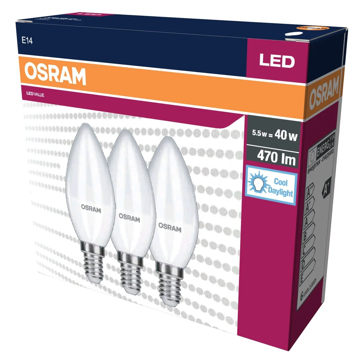 3x Żarówka LED B37 Świeczka E14 4.9W = 40W 470lm 6500K Zimna 200° VALUE CLASSIC - Image 2