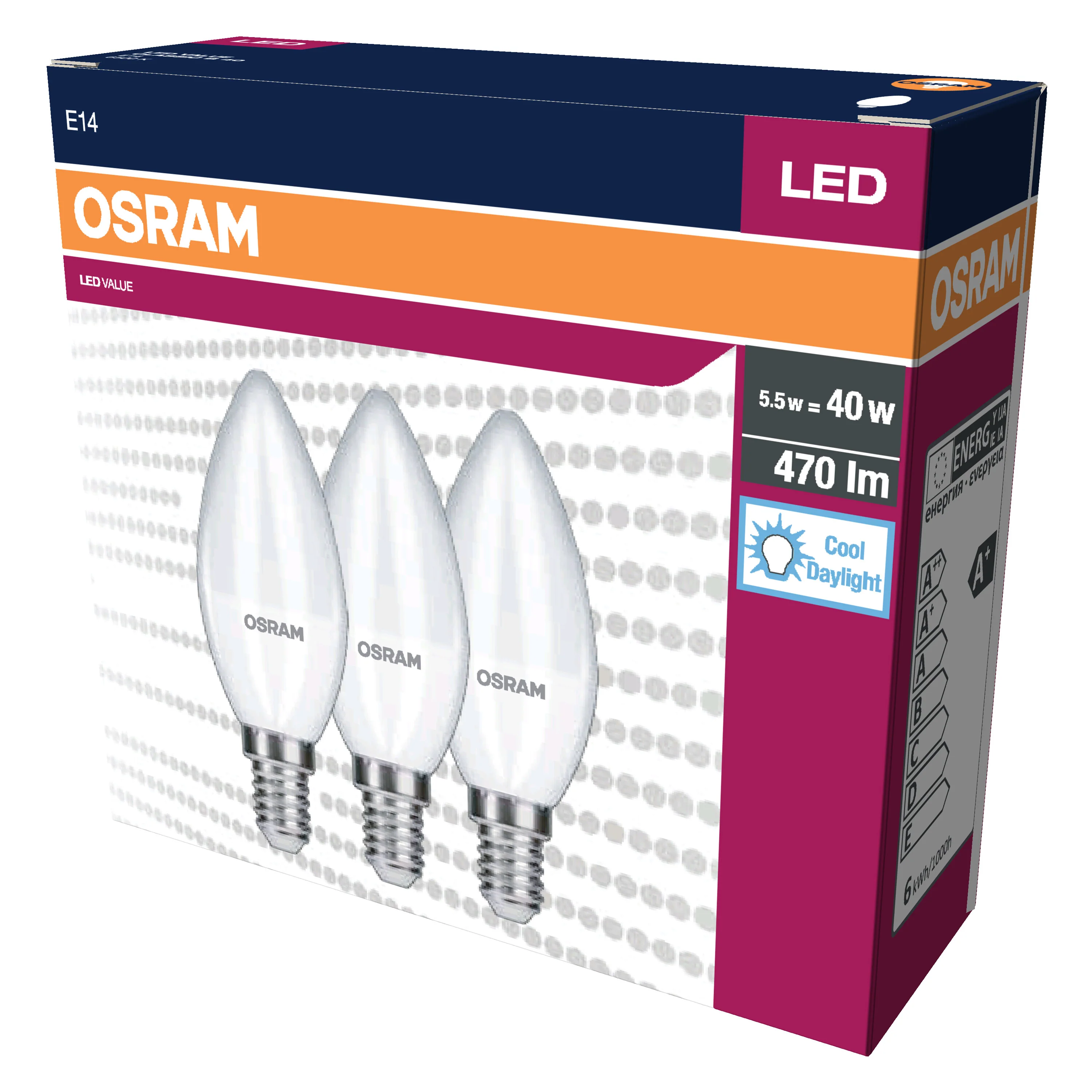 3x Żarówka LED B37 Świeczka E14 4.9W = 40W 470lm 6500K Zimna 200° VALUE CLASSIC - Image 5