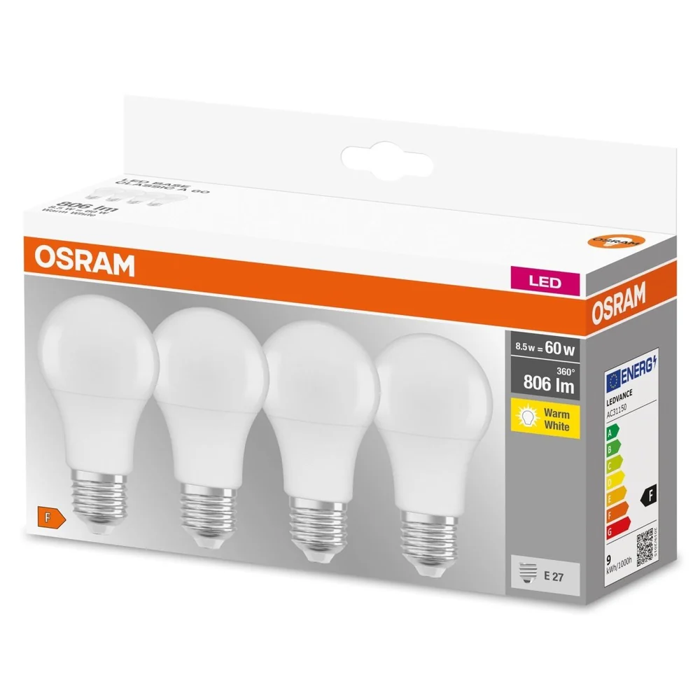 Żarówka LED E27 8,5W BASE CLASSIC 4 szt., matowa, barwa ciepła - Image 3