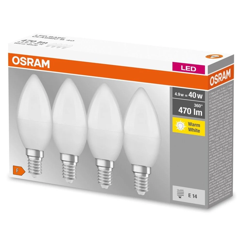 Żarówka LED E14 4,9W BASE 4 szt., świeczka, matowa, barwa ciepła - Image 3