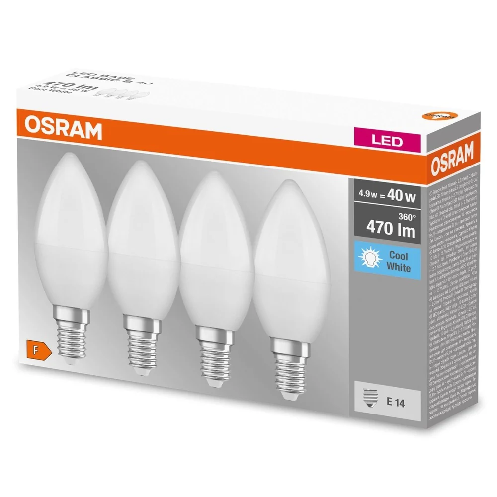 Żarówka LED E14 4,9W BASE 4 szt., świeczka, matowa, barwa zimna - Image 3