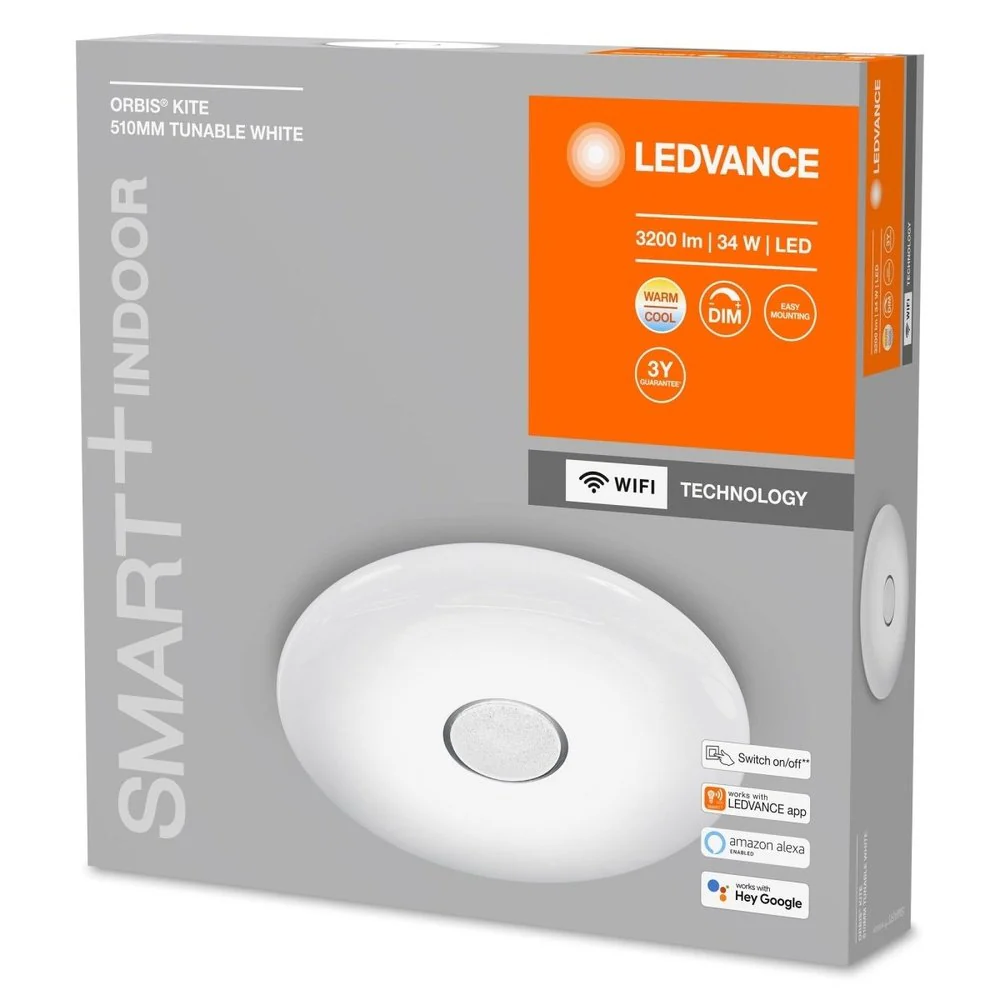 Lampa sufitowa LED WiFi ORBIS KITE WHITE TW 34W, inteligentna, okrągła, ściemnialna, regulowana biel, 510x510 mm - Image 3
