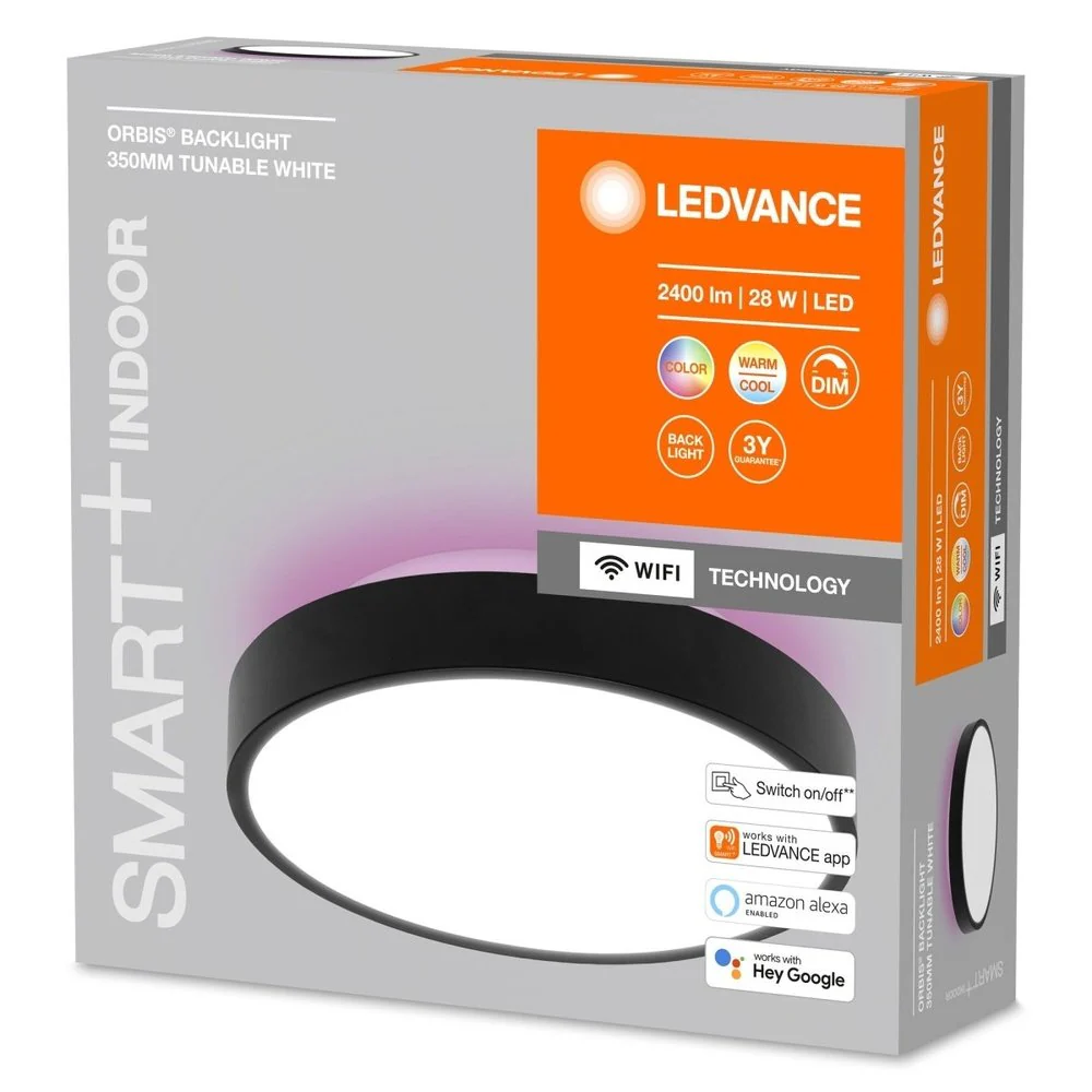 Lampa sufitowa LED WiFi ORBIS BACKLIGHT BLACK 28W, inteligentna, okrągła, RGB, regulowana biel, 350 mm - Image 3