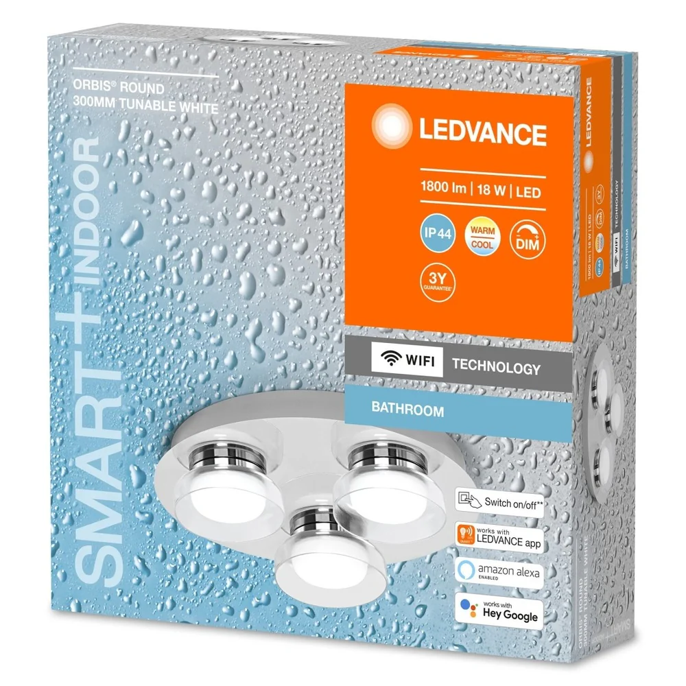 Lampa sufitowa LED WiFi ORBIS ROUND 18W, inteligentna, do łazienki, okrągła, 3 źródła LED, IP44, regulowana biel, 300x300 mm - Image 3