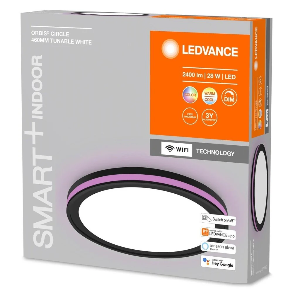 Lampa sufitowa LED WiFi ORBIS CIRCLE BLACK 28W, inteligentna, okrągła, RGB, regulowana biel, 460x460 mm - Image 3