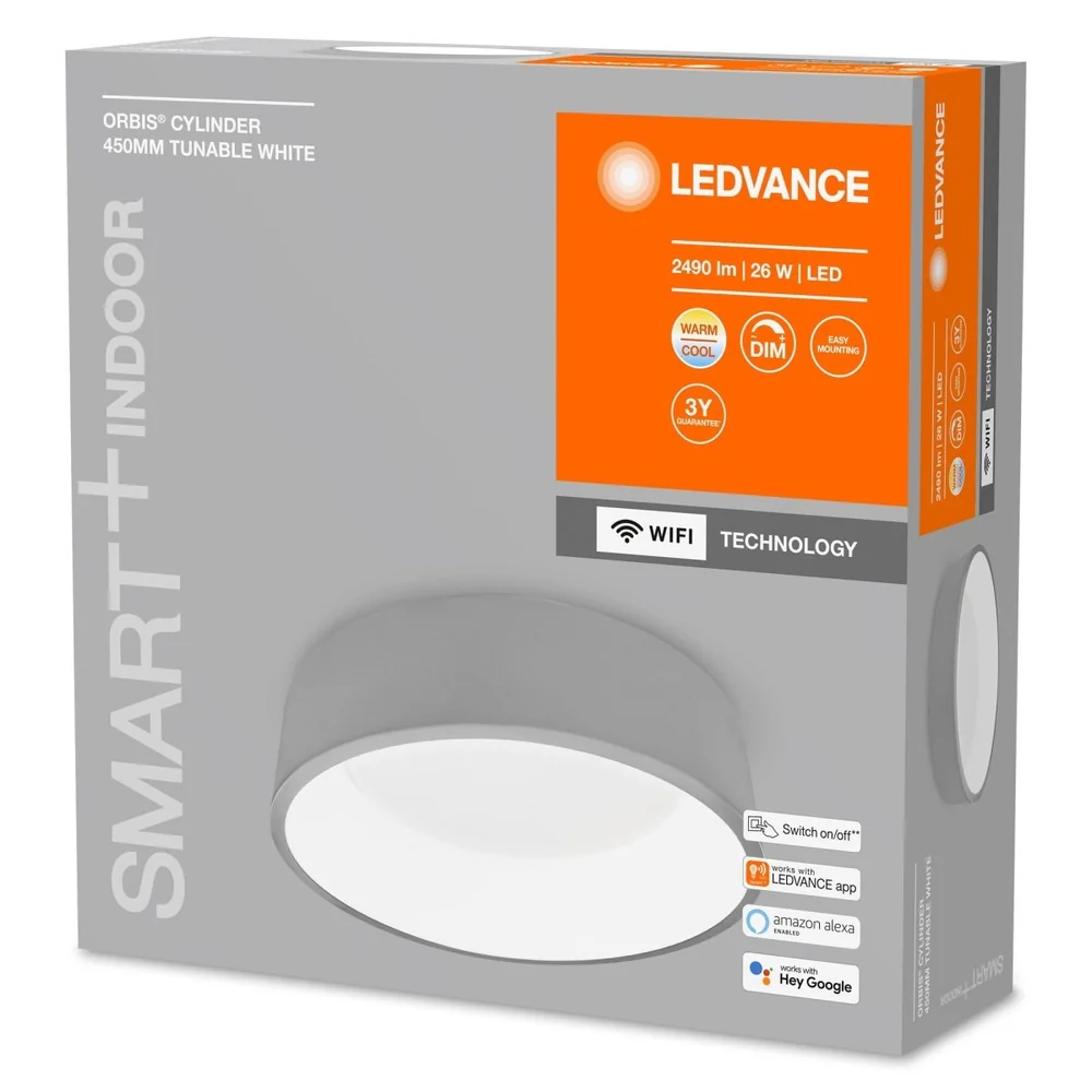 Lampa sufitowa LED WiFi ORBIS CYLINDER GREY 26W, inteligentna, okrągła, regulowana biel, 450 mm - Image 3