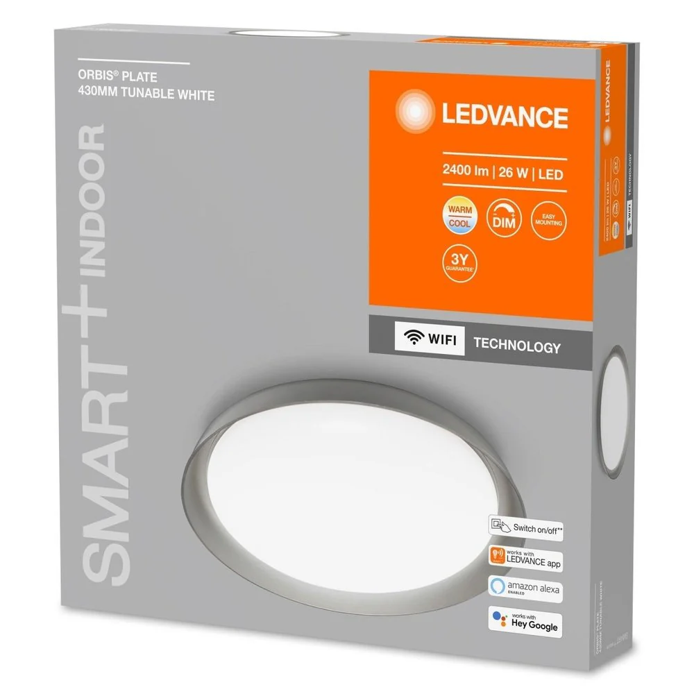 Lampa sufitowa LED WiFi ORBIS PLATE GREY 26W, inteligentna, okrągła, regulowana biel, 430 mm - Image 3