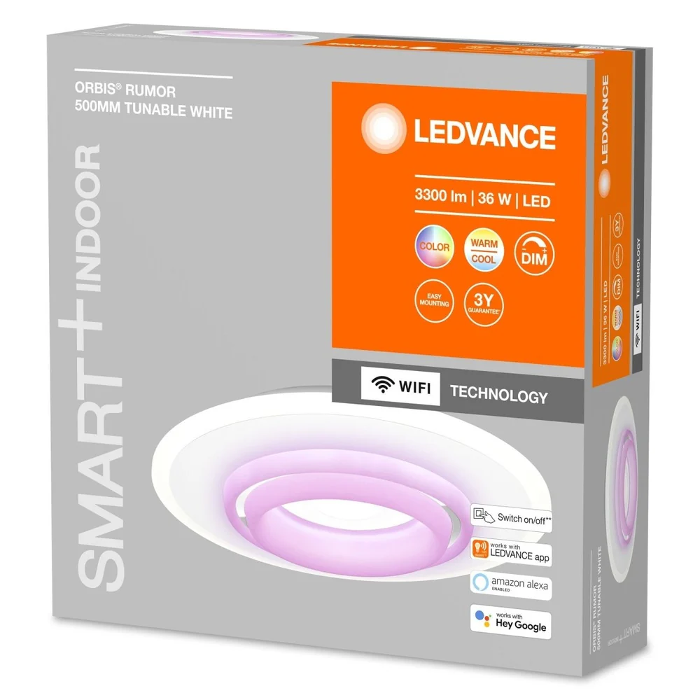 Lampa sufitowa LED WiFi ORBIS RUMOR 32W, inteligentna, okrągła, RGB, kolor obudowy biały, regulowana biel, 500x500 mm - Image 3