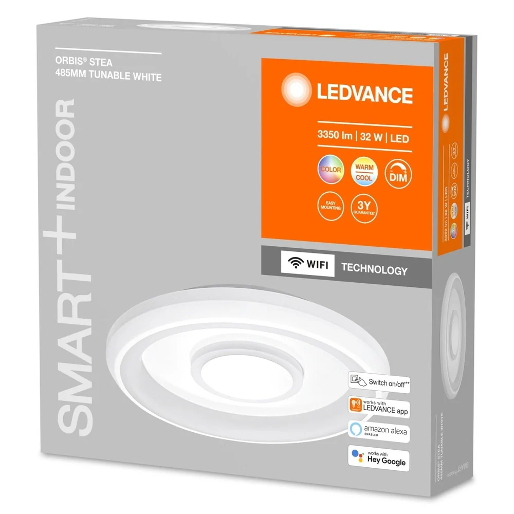 Lampa sufitowa LED WiFi ORBIS STEA 32W, inteligentna, okrągła, RGB, kolor obudowy biały, regulowana biel, 485x485 mm - Image 3