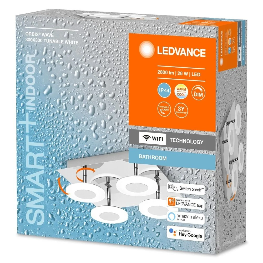 Lampa sufitowa LED WiFi ORBIS WALL WAVE 26W, inteligentna, do łazienki, kwadratowa, 4 źródła LED, IP44, regulowana biel, 300x300 mm - Image 3