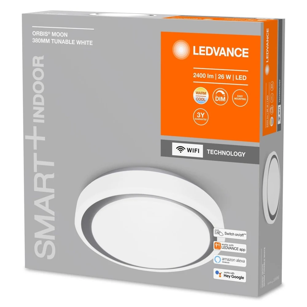 Lampa sufitowa LED WiFi ORBIS MOON GR 26W, inteligentna, okrągła, ściemnialna, regulowana biel, 380x380 mm - Image 3