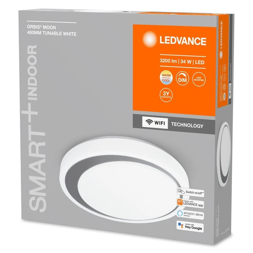 Lampa sufitowa LED WiFi ORBIS MOON GR 34W, inteligentna, okrągła, ściemnialna, regulowana biel, 480x480 mm - Image 3