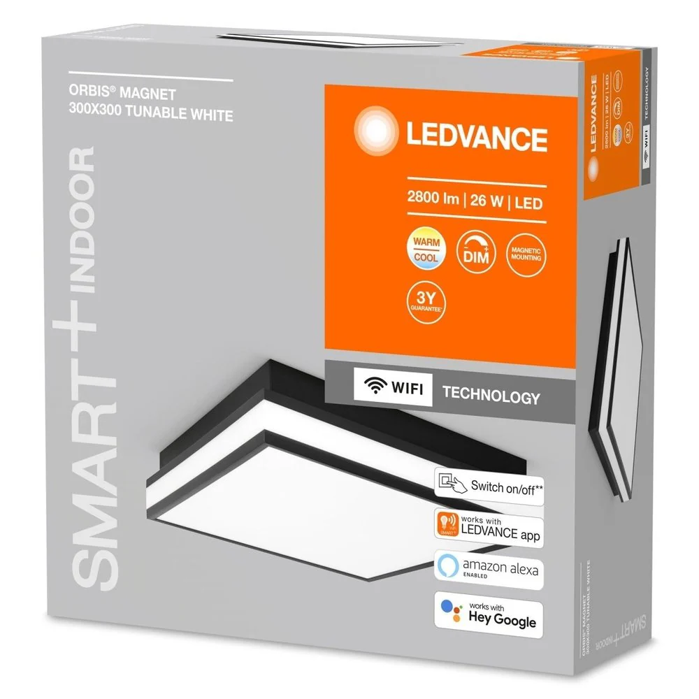 Lampa sufitowa LED WiFi ORBIS MAGNET BLACK 26W, inteligentna, kwadratowa, regulowana biel, 300x300 mm - Image 3