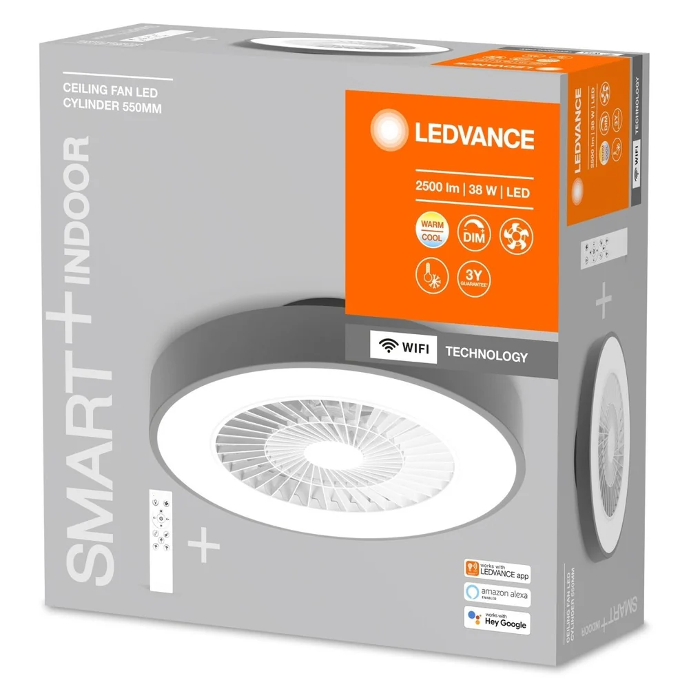 Lampa sufitowa LED WiFi CEILING FAN CYLINDER + RC 76W, inteligentna, z wentylatorem, okrągła, szara obudowa, 550 mm - Image 3