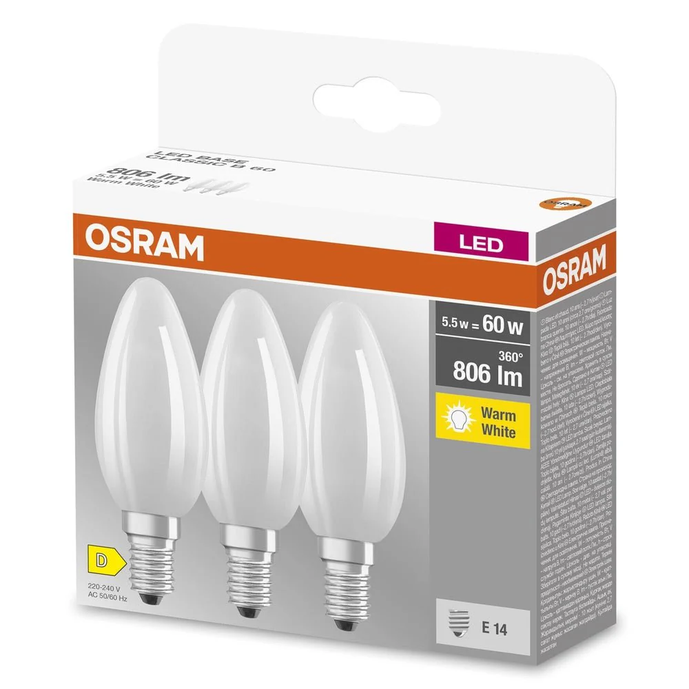 3 x lampa LED klasyczny krztałt świecowej E14 5,5W 2700K 806lm - Image 3