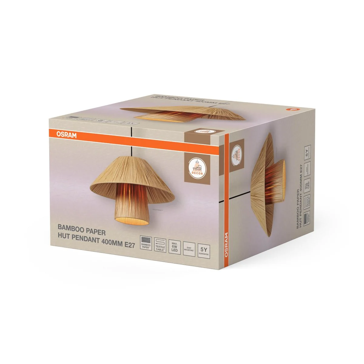 Lampa LED OSRAM Decor Bamboo Paper Hut Pendant 400 E27 Brown - Image 2