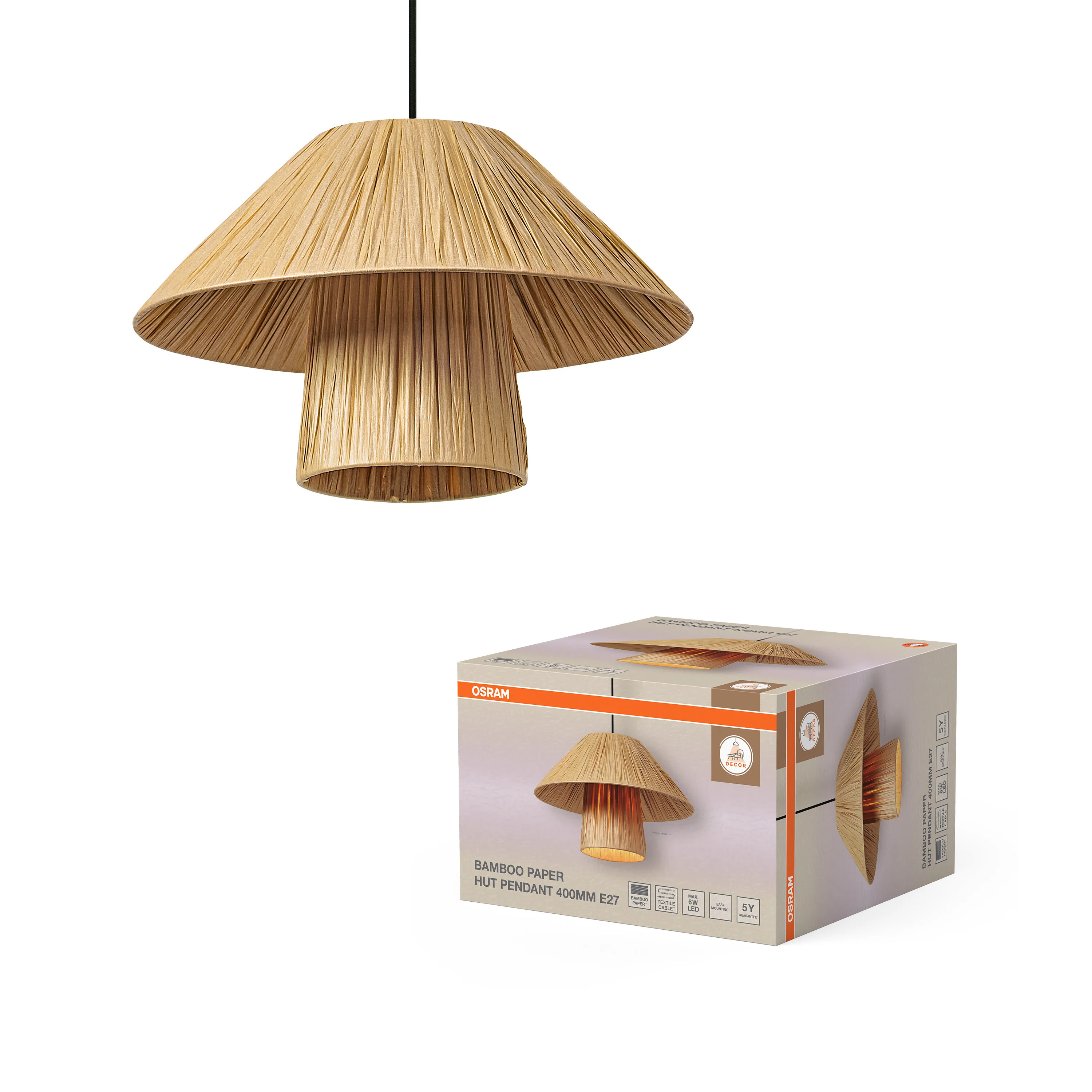 Lampa LED OSRAM Decor Bamboo Paper Hut Pendant 400 E27 Brown - Image 5