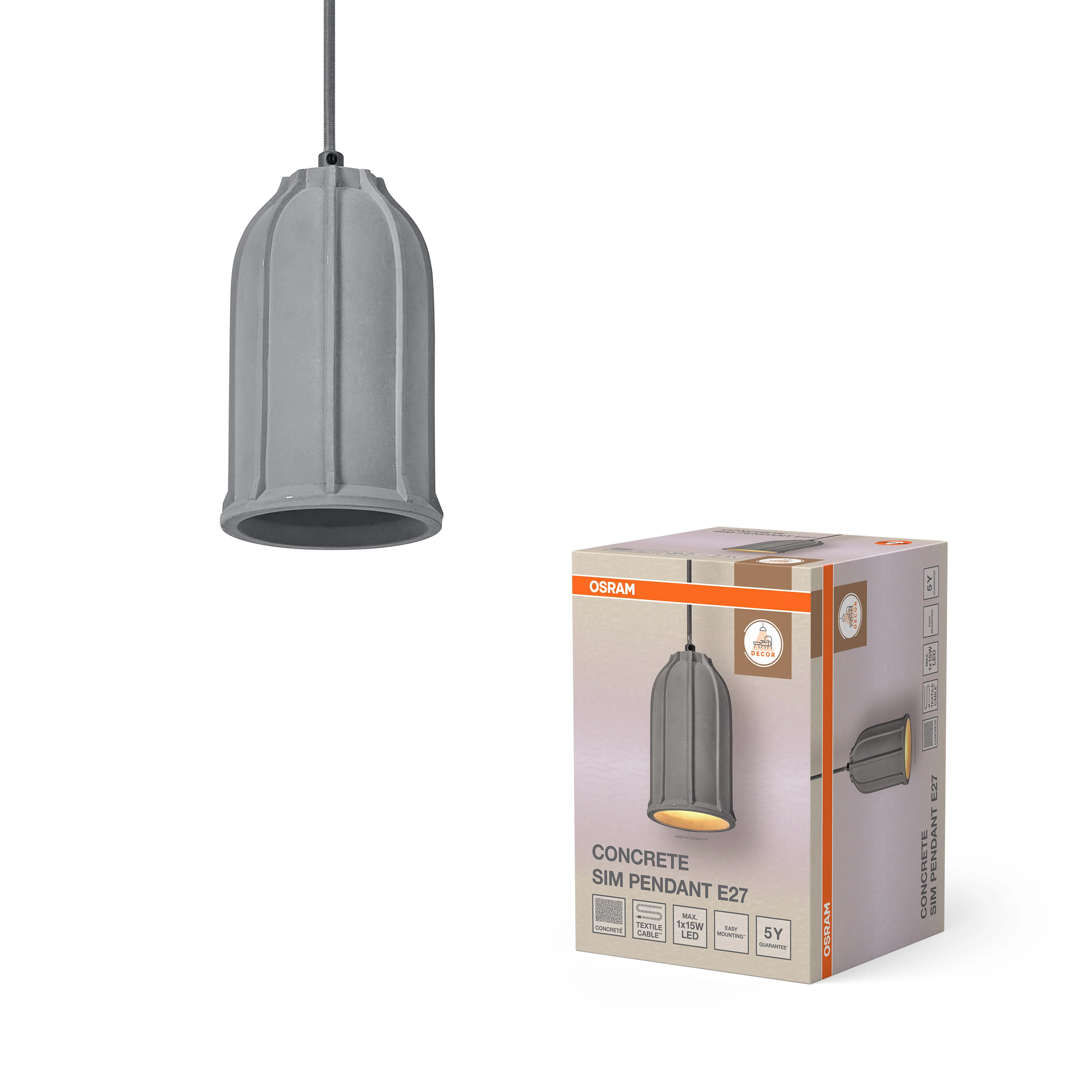 Lampa LED OSRAM Decor Concrete Sim Pendant E27 Dark Grey - Image 5