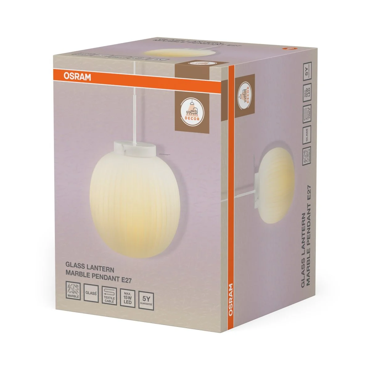 Lampa LED OSRAM Decor Glass Lantern Marble Pendant E27 - Image 2