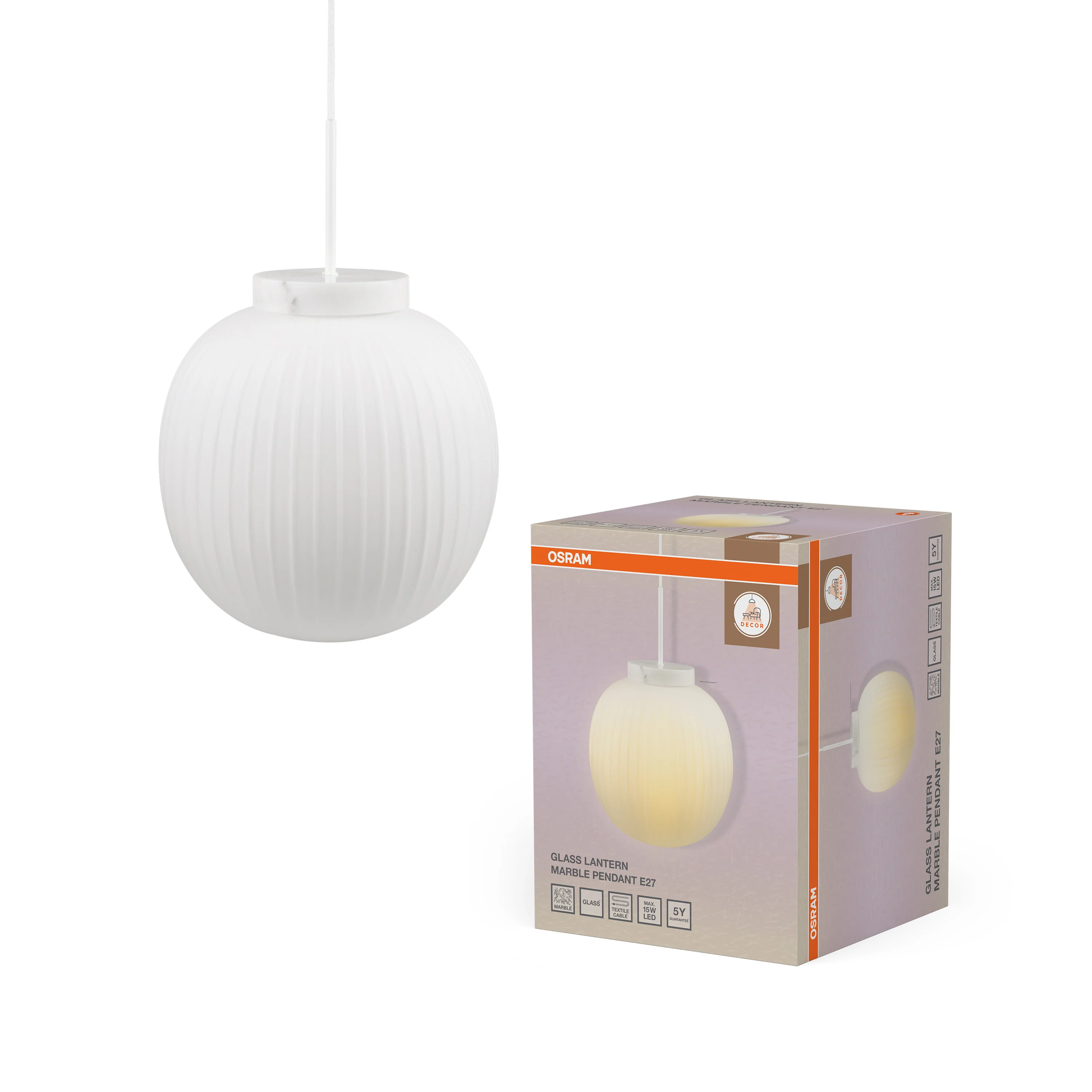 Lampa LED OSRAM Decor Glass Lantern Marble Pendant E27 - Image 5