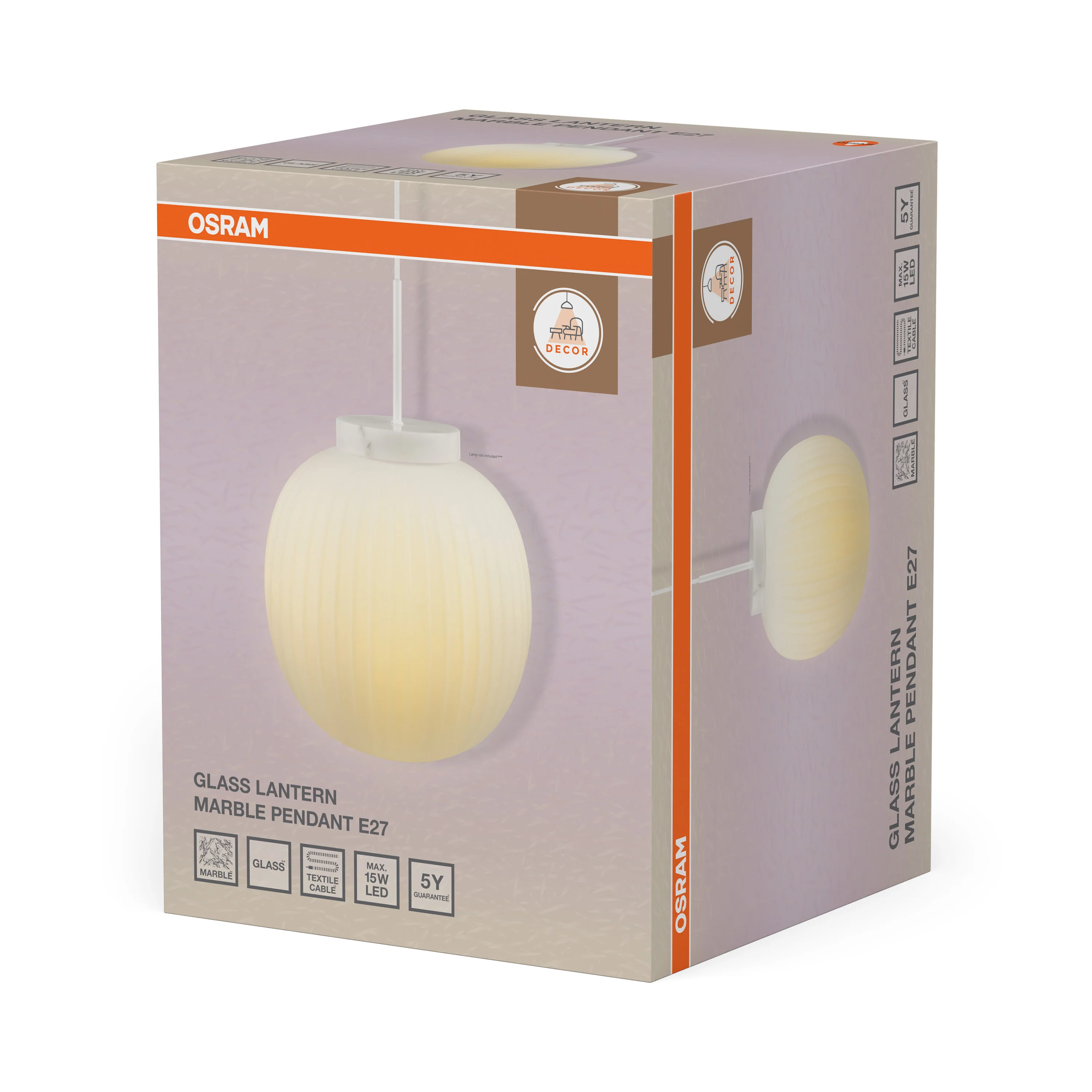 Lampa LED OSRAM Decor Glass Lantern Marble Pendant E27 - Image 6