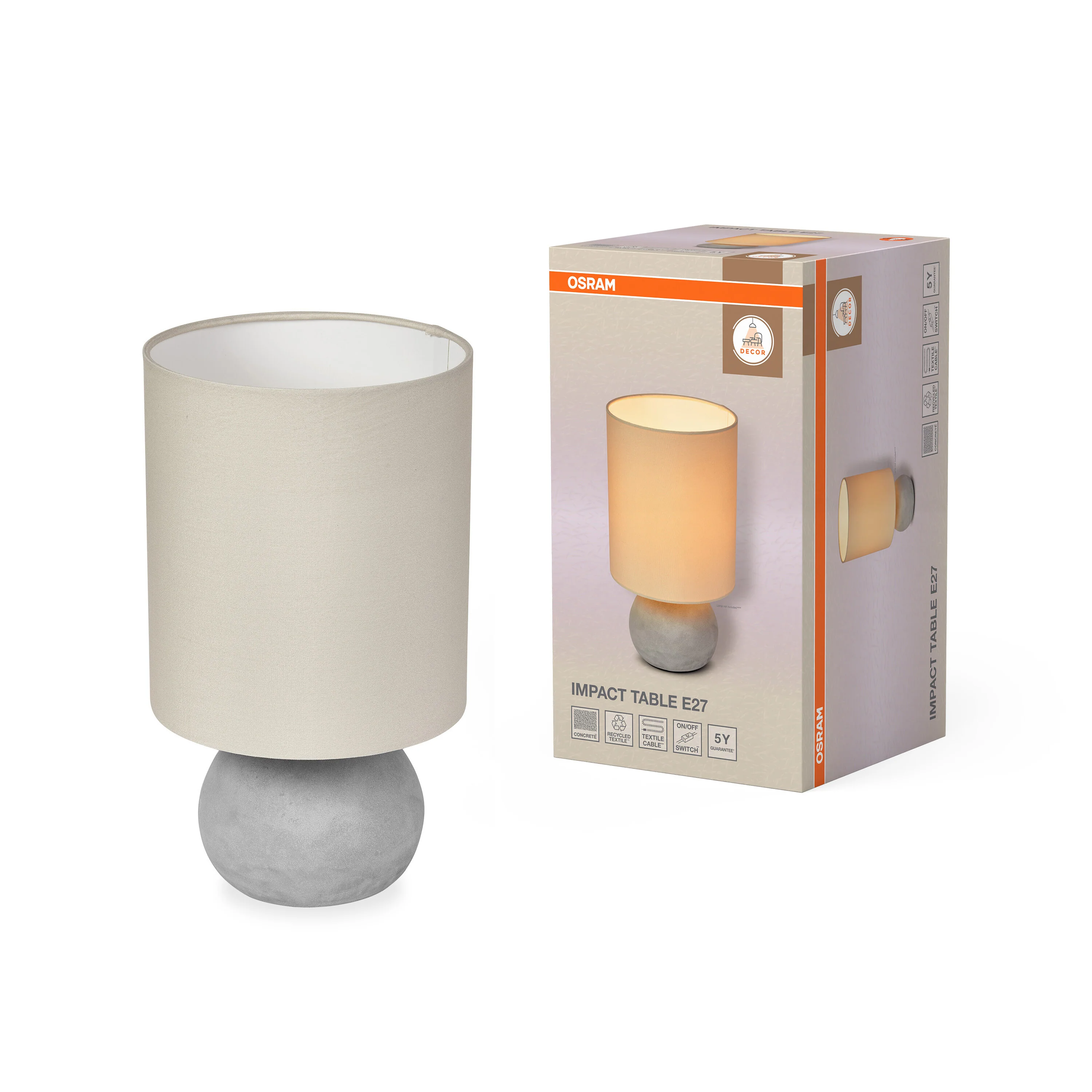 Lampa LED OSRAM Decor Impact Table 1XE27 Beige and Grey - Image 5