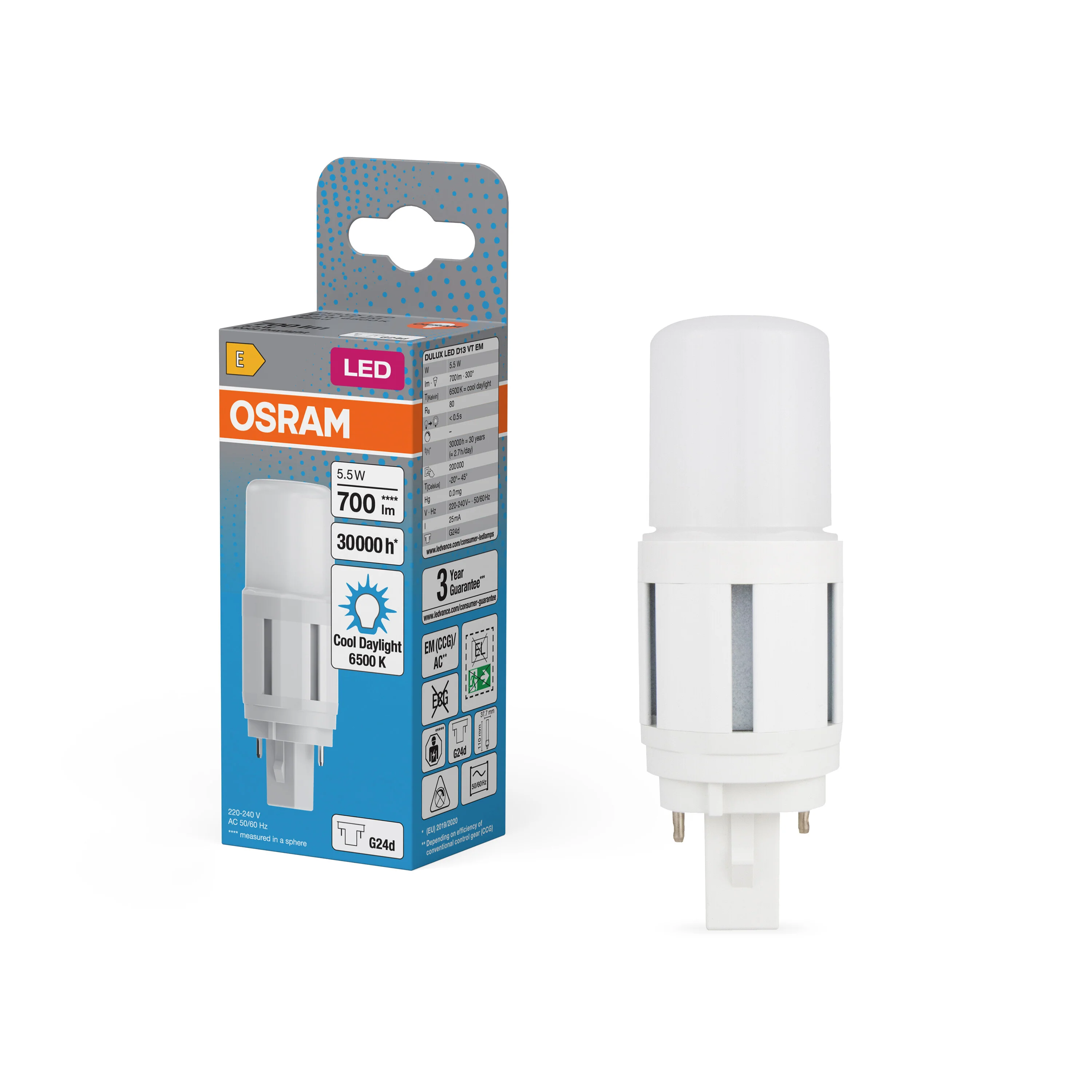 Lampa LED OSRAM DULUX LED D13 VT EM & AC MAINS 5.5W 865 G24D - Image 4