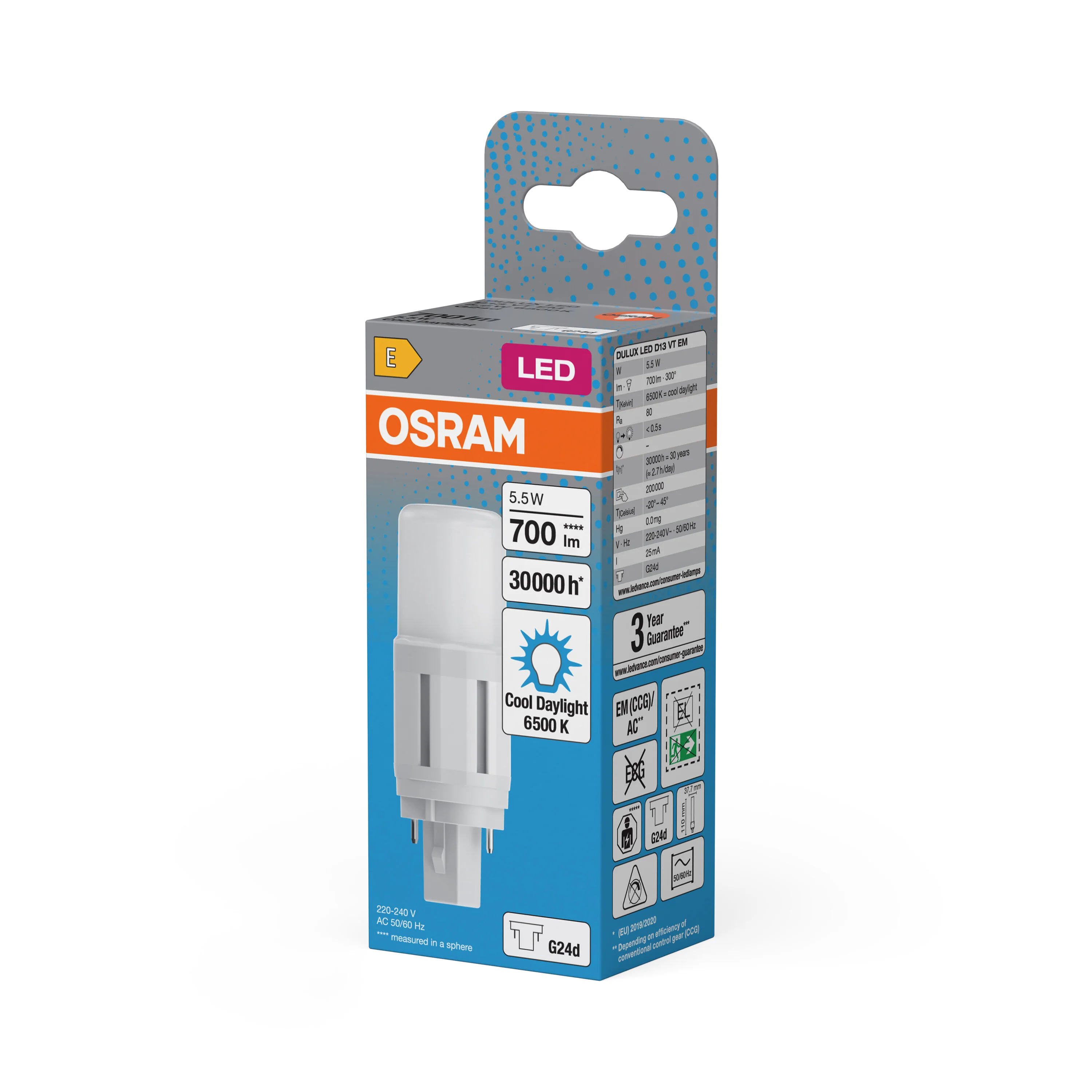 Lampa LED OSRAM DULUX LED D13 VT EM & AC MAINS 5.5W 865 G24D - Image 5