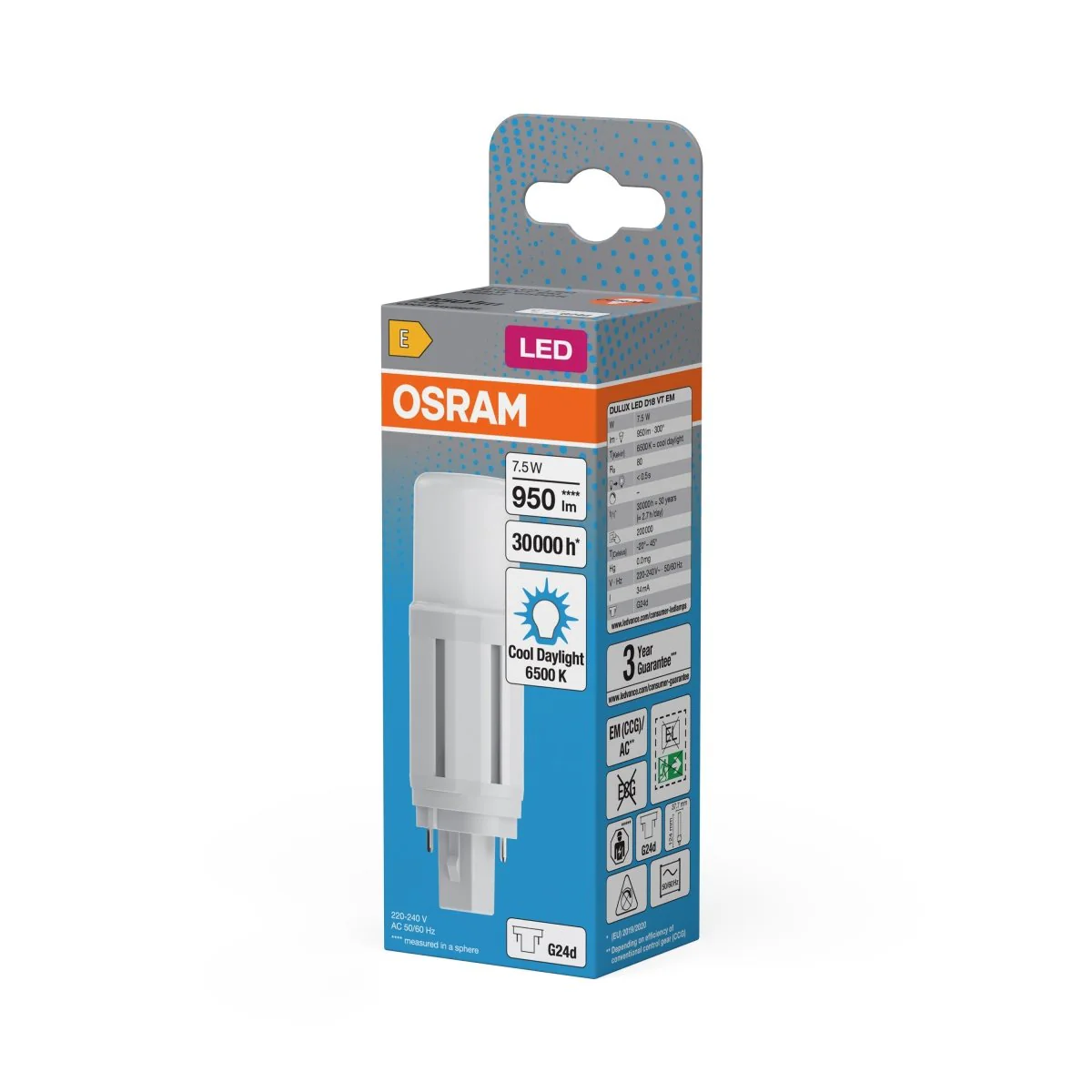 Lampa LED OSRAM DULUX LED D18 VT EM & AC MAINS 7.5W 865 G24D - Image 2