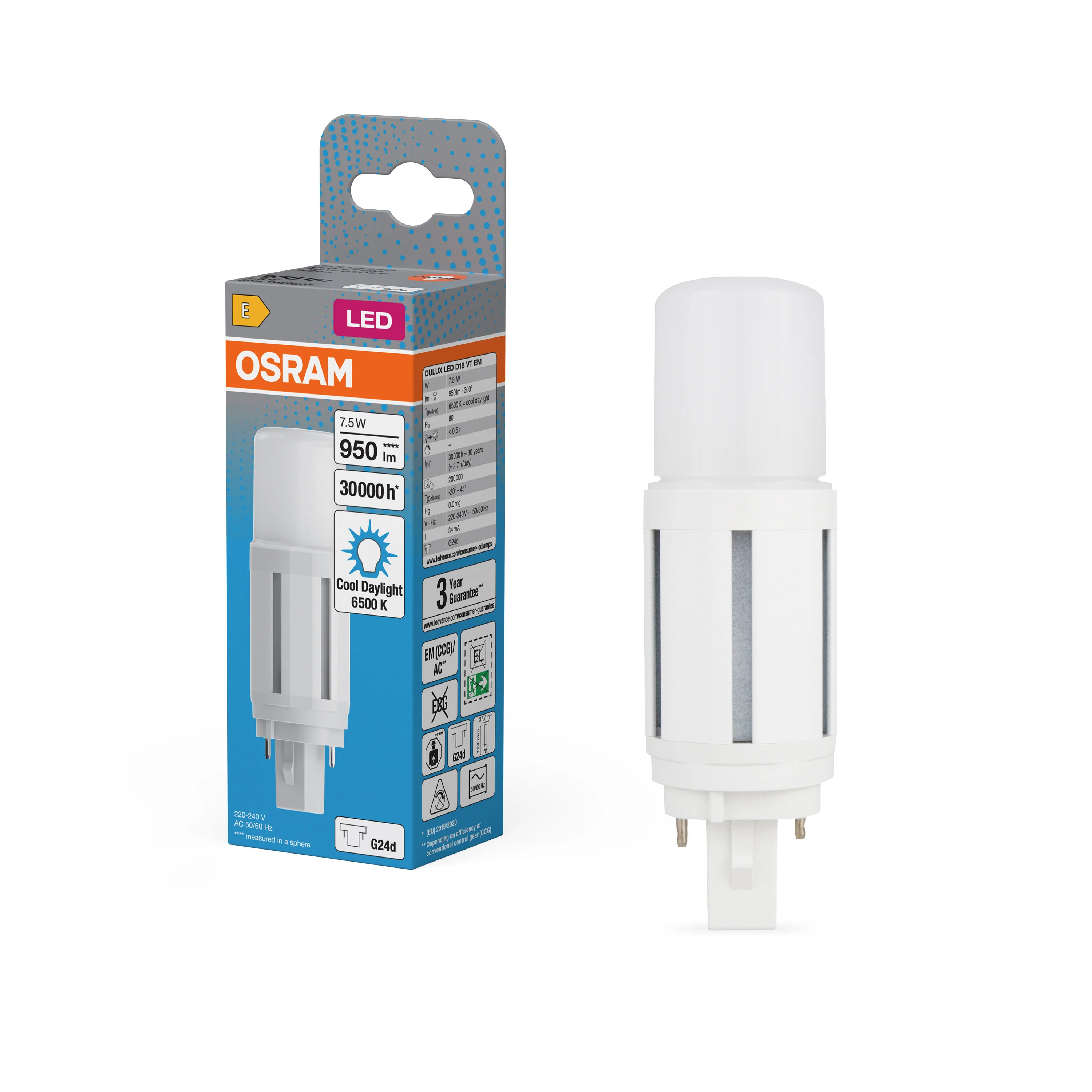 Lampa LED OSRAM DULUX LED D18 VT EM & AC MAINS 7.5W 865 G24D - Image 4