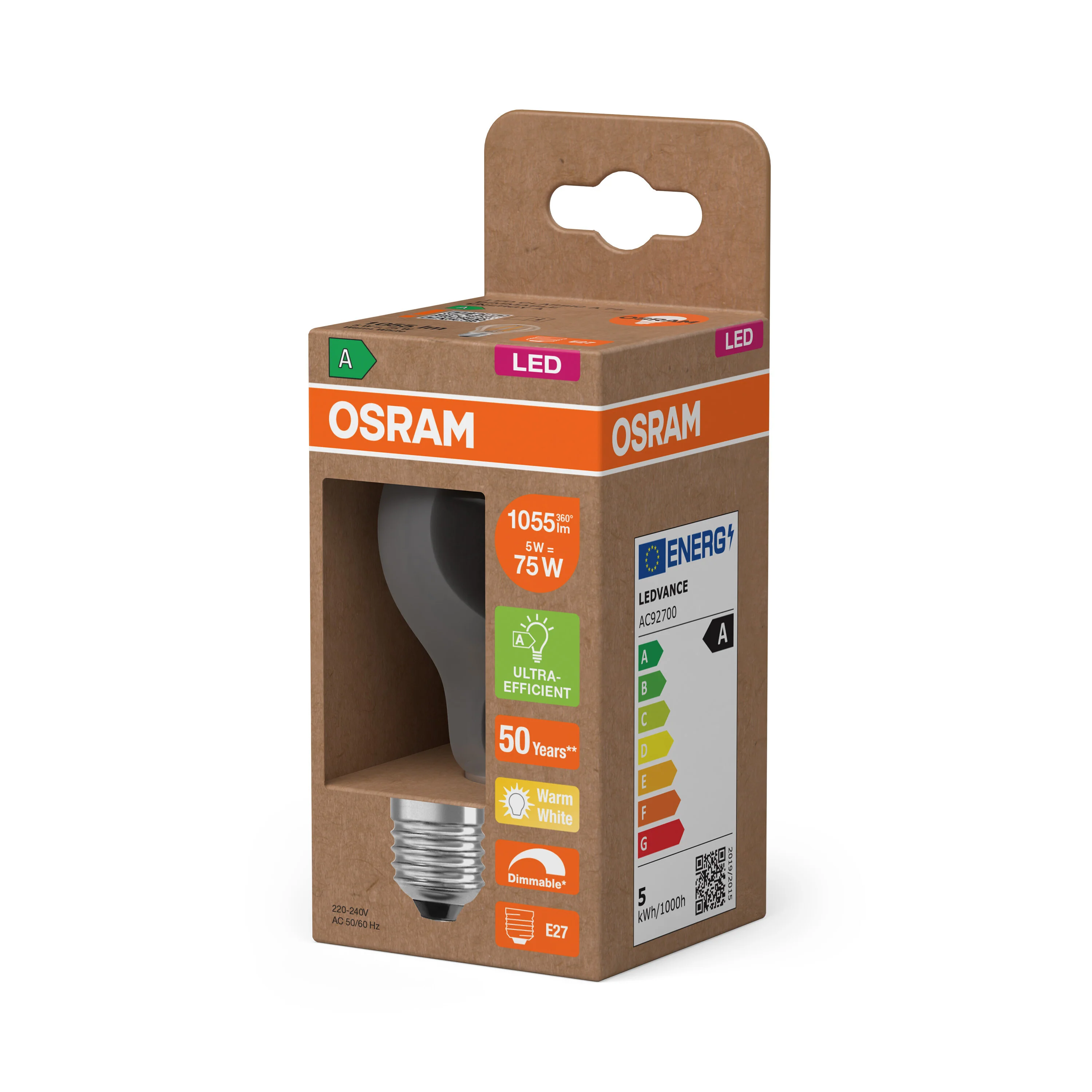 Lampa LED OSRAM LED Classic A 75 Filament  DIM Energy efficiency class A  5W 827 Clear E27 - Image 5
