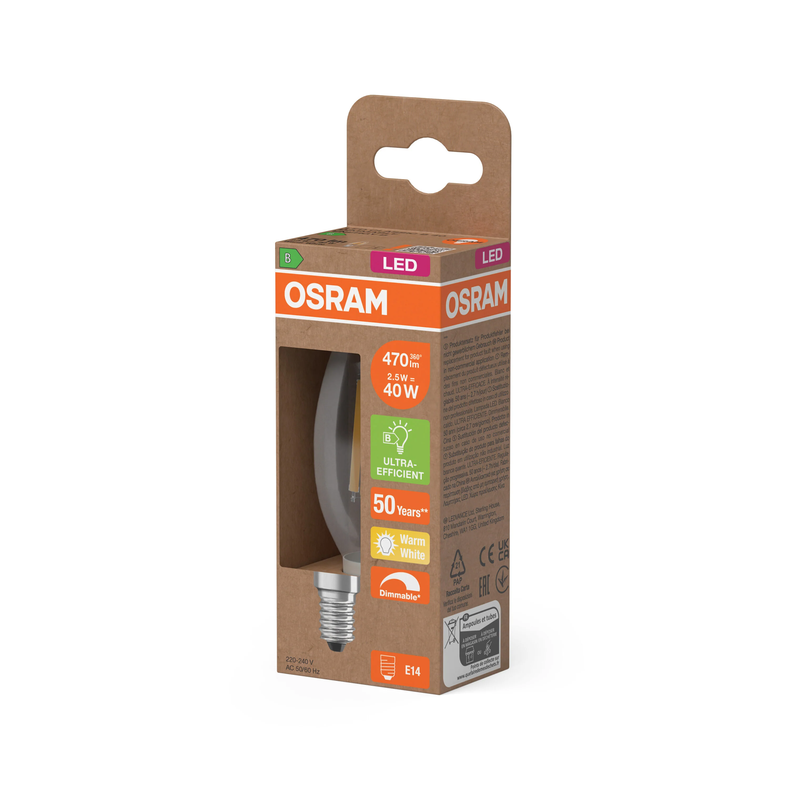 Lampa LED OSRAM LED Classic B 40 Filament DIM Energy efficiency class B 2.5W 827 Clear E14 - Image 5