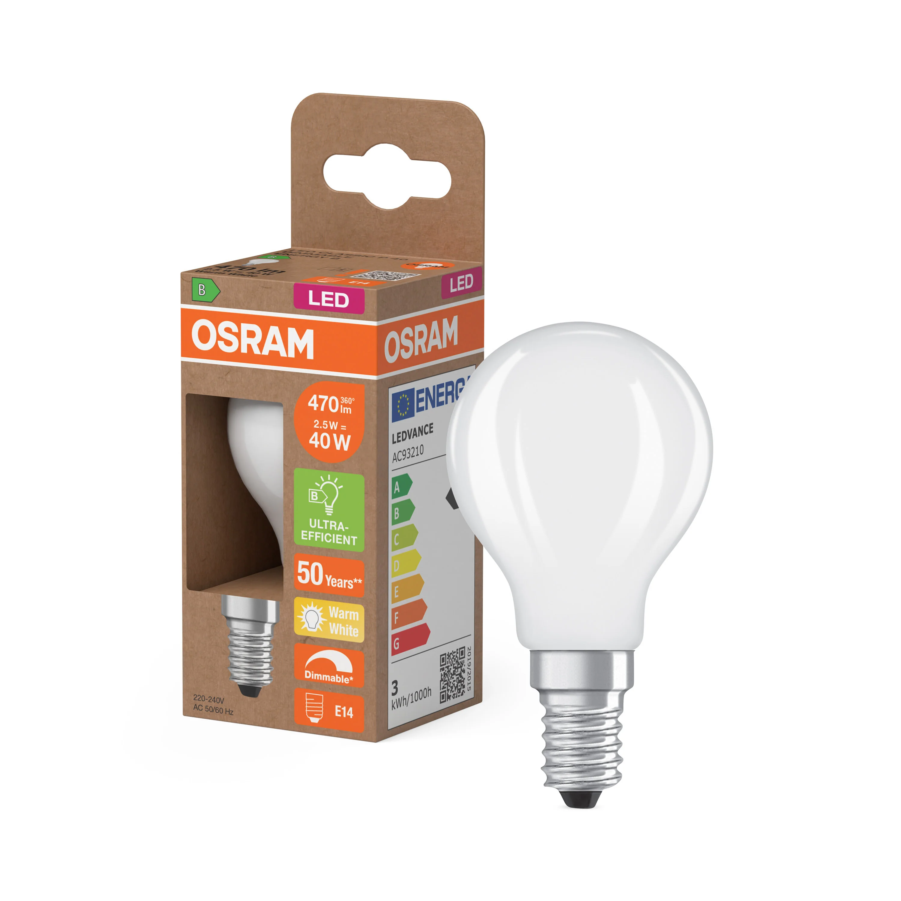 Lampa LED OSRAM LED Classic P 40 DIM Energy efficiency class B 2.5W 827 Frosted E14 - Image 4